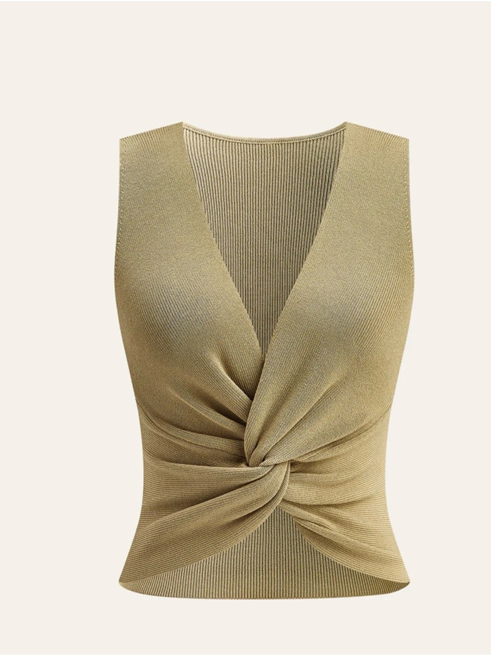 Commense Knit Twist-Front Tank Top - XL Khaki